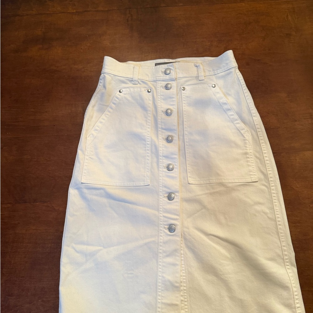 J Crew White Button-Front Stretch Denim Skirt
